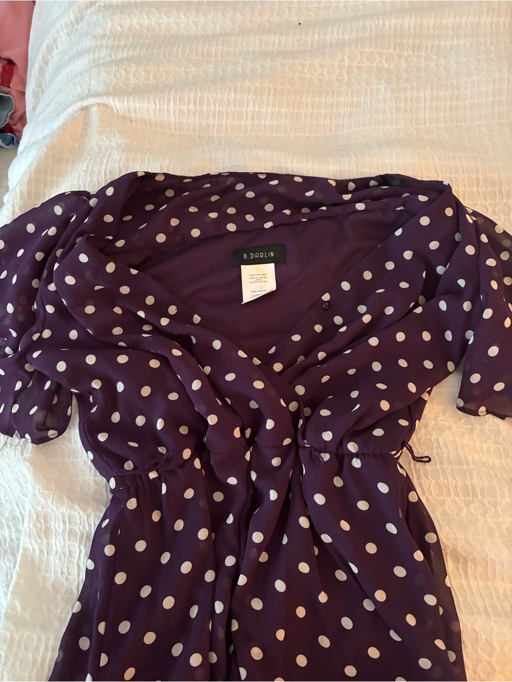 Polka Dot Ruffle Midi Dress - Deep Plum with White Dots